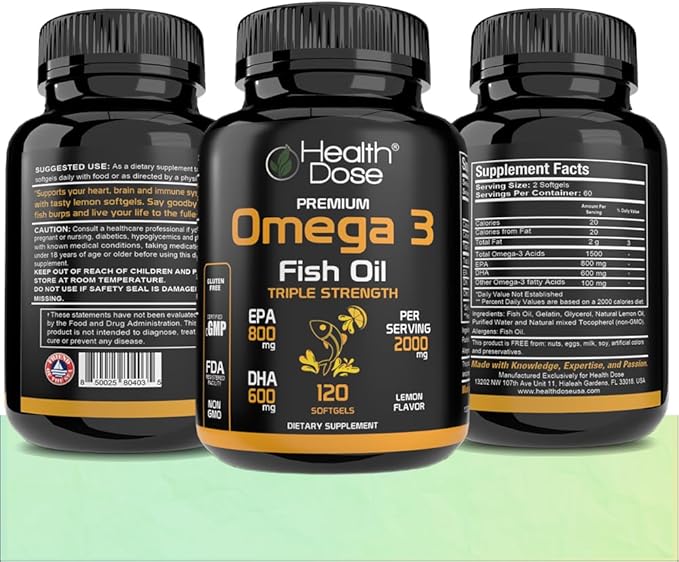 Omega 3 Fish Oil – Lemon-Flavored Softgels with EPA & DHA for Brain, Heart, and Wellness Support – Easy-to-Digest, No Fish Burps – 120 Softgels, Pack of 5