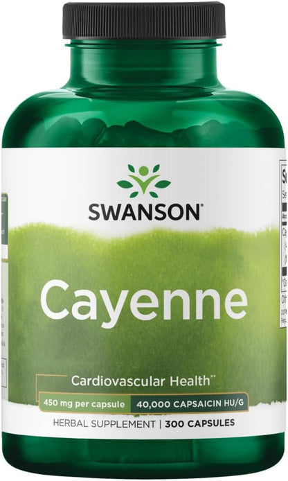 Swanson Cayenne - Herbal Supplement Promoting Digestion, Circulation & Metabolism Support - Natural Formula May Support Heart Health - (300 Capsules, 450mg Each)