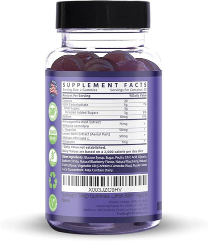 TruHeight Sleep Gummies - Kids & Teen Natural Sleep Aid for Maximum Growth - Pediatric Recommended - Kids Melatonin Gummy - Melatonin, Ashwagandha, L Theanine, Lemon Balm, Ages 4+, Mixed Berry Flavor