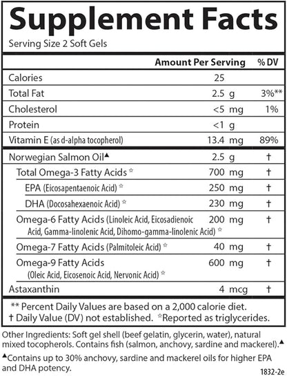 Carlson - Salmon Oil Complete, 700 mg Omega-3s + Astaxanthin, Cardiovascular Support, Brain Function & Joint Health, Norwegian, 240 Softgels