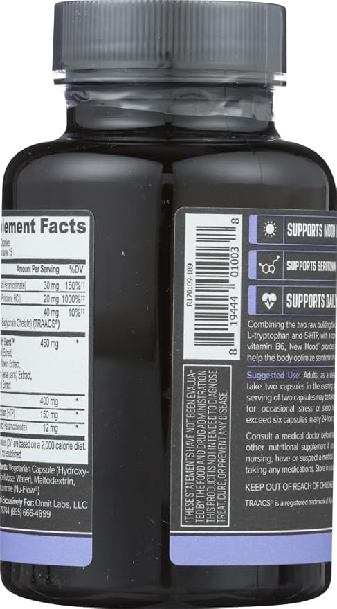 Onnit New Mood Dietary Supplement, Mood & Relaxation, Daily Stress Support, Gluten Free, 30 Capsules