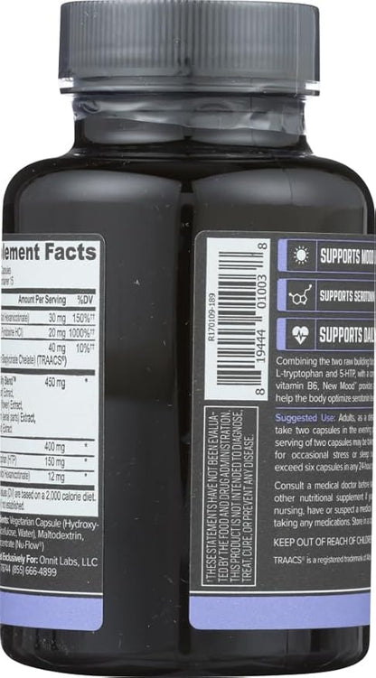Onnit New Mood Dietary Supplement, Mood & Relaxation, Daily Stress Support, Gluten Free, 30 Capsules