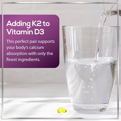 Vitamin D3 5000 IU with K2 100 mcg - D3 K2 Supplement, 2 in 1 Vitamins D & K2 Complex Softgels for Calcium Absorption, Bone, Teeth, Heart & Immune Support, Easy to Swallow, Non GMO - 120 Softgels