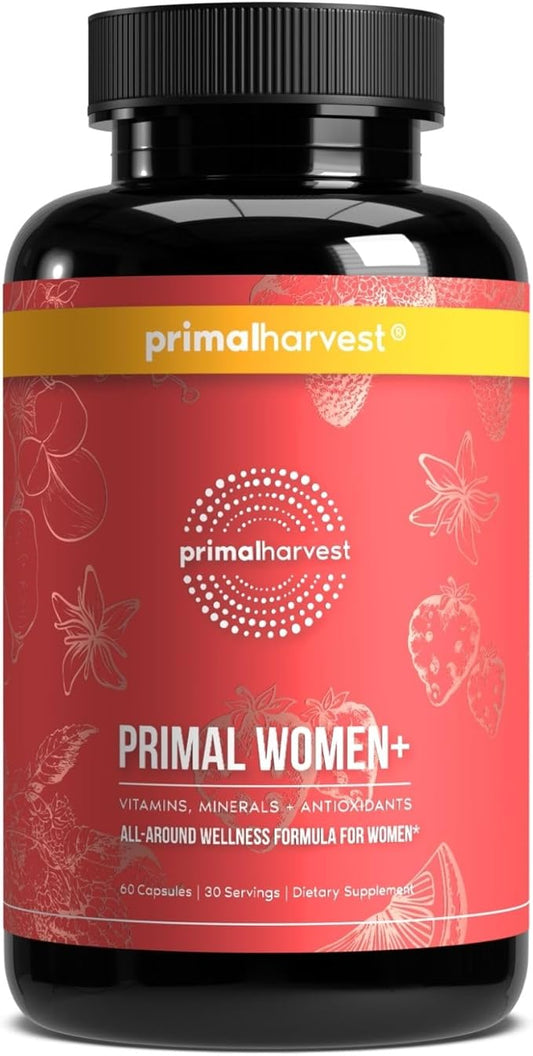 Primal Harvest Women+, Woman's Multivitamin Vitamin A, Vitamin C, Vitamin D and E, Vitamin B12, B6, Biotin, Zinc Supplements,1 Pack 60 Capsules