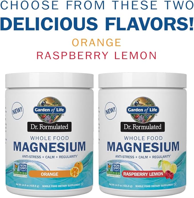 Garden of Life Whole Food Magnesium Powder, 421.5g - Raspberry Lemon, Vegan, Gluten & Sugar Free