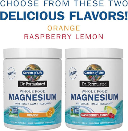 Garden of Life Whole Food Magnesium Powder, 421.5g - Raspberry Lemon, Vegan, Gluten & Sugar Free