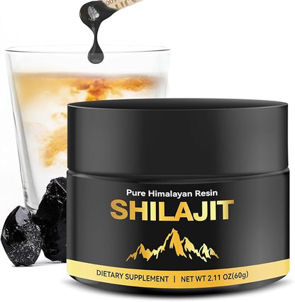 Pure Himalayan Shilajit for Men & Women, Fulvic Acid & 85+ Trace Minerals Supplement for Immune Boost & Energy Support, 800mg High Potency Gold Organic Shilajit Resin（60g）