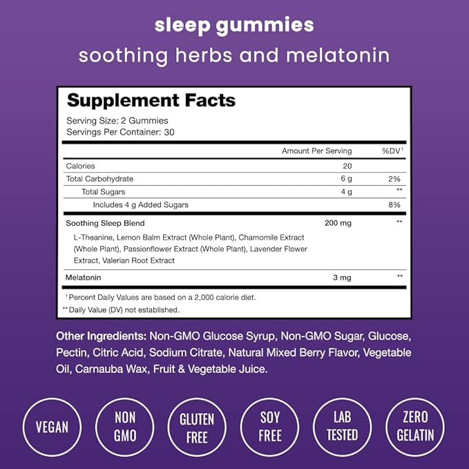 NutraChamps Sleep Gummies for Adults & Kids, Melatonin Gummies with Chamomile, Valerian & L Theanine, Vegan Childrens Melatonin 3mg, 1.5 mg, or 6mg (Pack of 2, 120 Gummy)