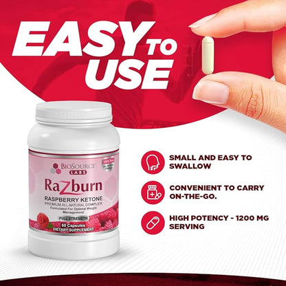 Razburn Weight Management Supplement, Green Tea Extract, Caffeine & Botanical Blend, Energy & Metabolism Support Pills for Men & Women, 60 Capsules