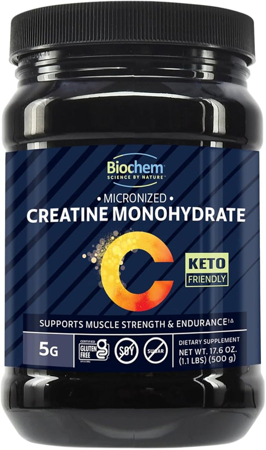 Biochem Micronized Creatine Monohydrate Powder – Muscle Strength & Endurance Support – Clean, Vegan Formula – Certified Gluten Free, K-Parve & Keto – 17.6 oz - 100 Servings