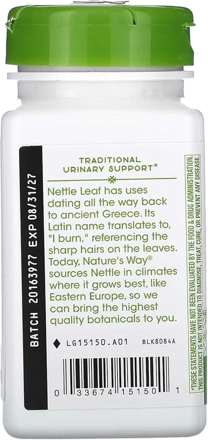 Nature's Way Nettle Leaf 435 mg, TRU-ID Certified, Non-GMO Project, Vegetarian, 100 Count, Pack of 2