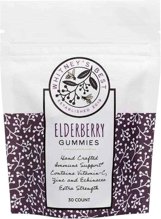 Whitney's Best Elderberry Gummies 30ct, Pure Elderberry, Immune Support Supplement with Vitamin C, Zinc, and Echinacea for Adults & Kids, No Preservatives, Dyes or Gelatins, Vegan