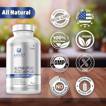 Alpha Lipoic Acid 600mg Per Serving, 240 Vegan Capsules- Gluten Free, Pure Non-GMO ALA- Supports Energy & Anti Oxidant