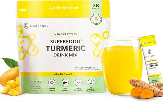 Nano Turmeric Curcumin Drink Powder with Vitamin C Wellness Immunity Shots– Instant Drink Mix Packets, Tasty Mango Flavor – 35X Absorption – Joint Support & Immune Boost Supplement
