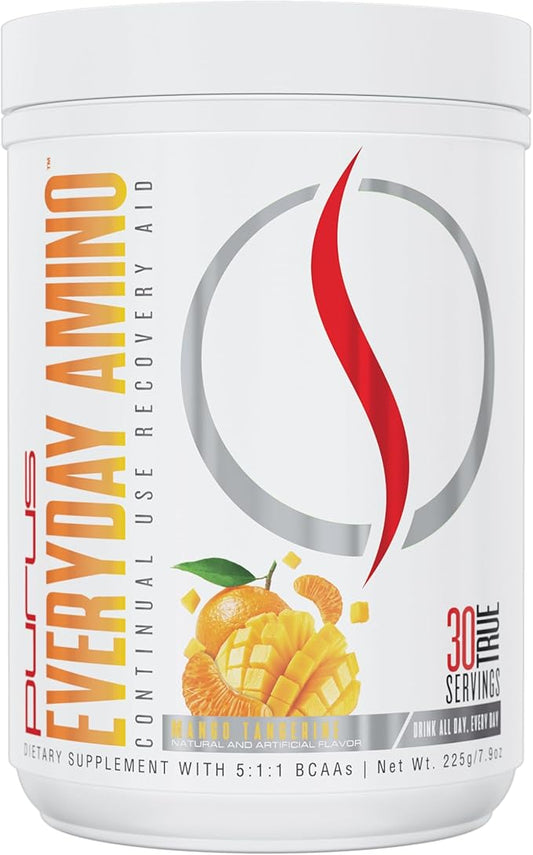 Purus Labs Everyday Amino BCAA Powder | Amino Acids for Muscle Hydration & Recovery | Sugar Free & Gluten Free | 30 Servings (Fresh Mango Tangerine)