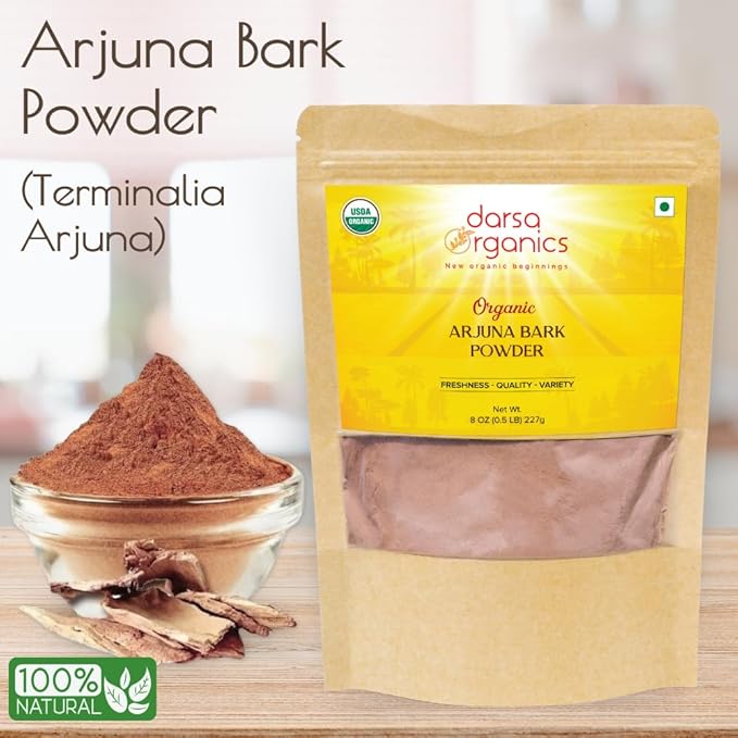 Arjuna Powder, 8 oz - Arjuna Bark Grounded, Ayurvedic Herb for Tea & Recipes, Arjun Ki Chaal for Ayurveda Products, Raw & Vegan, Non-GMO & Gluten-Free, USDA Organic, Kosher Certified