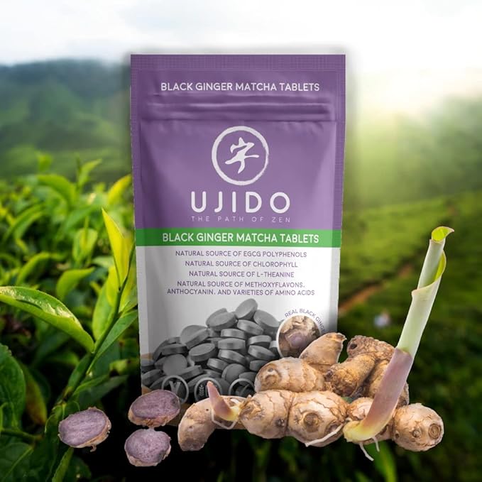 Ujido Black Ginger Matcha Tablets, 180 Tablets – Japanese Matcha Powder – Thai Black Ginger – Hand-Picked Green Tea Leaf Powder – Antioxidant Superfood – Natural Caffeine, Chlorophyll, & EGCG