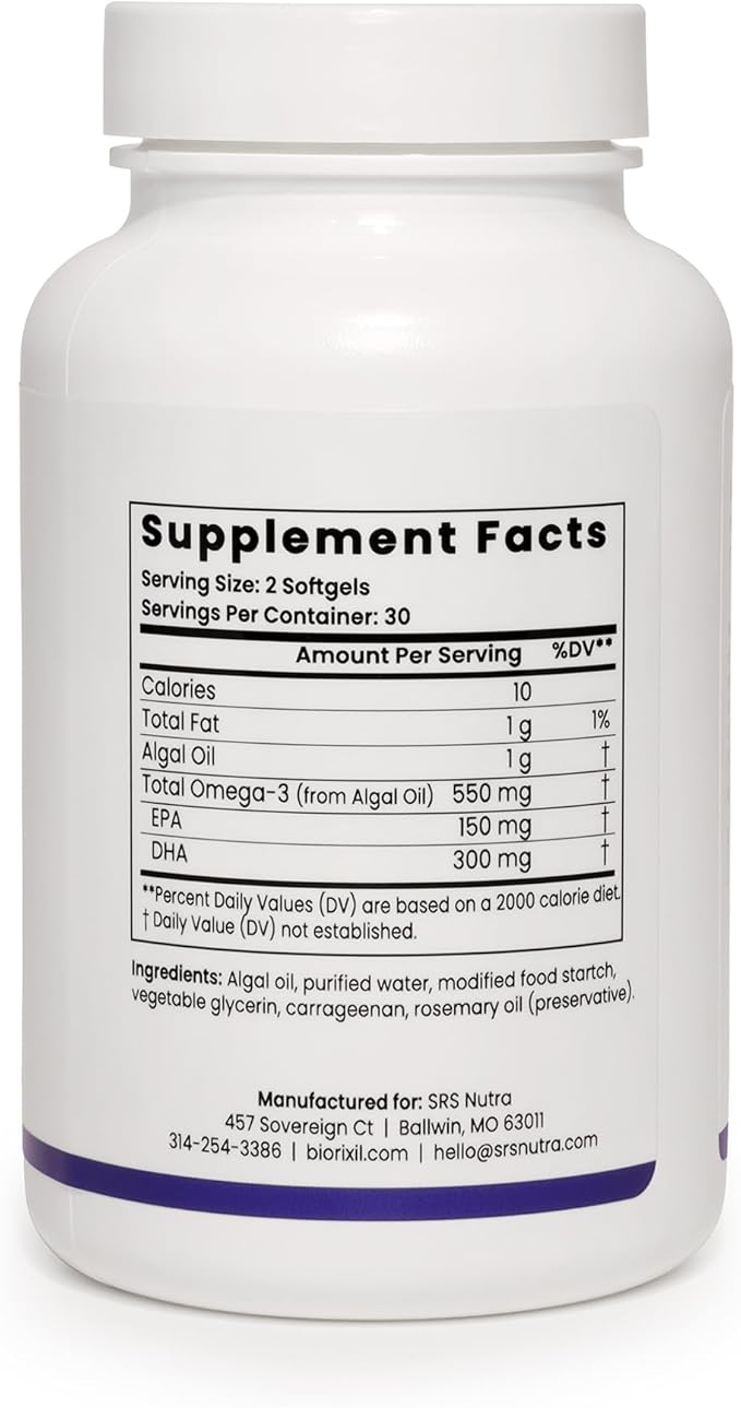 Vegan Omega 3 Supplement High Potency EPA DHA Omega 3 Supplement from Algae Oil Easy to Swallow Small Soft Gel Capsules.