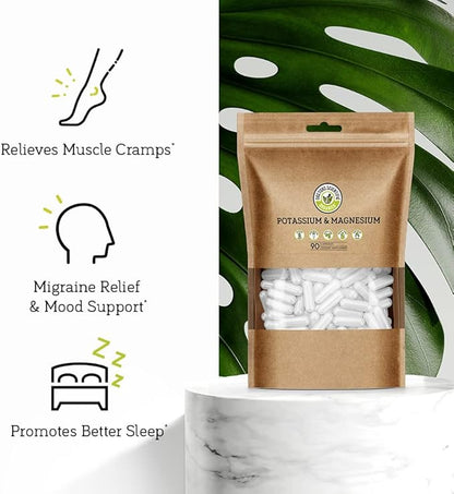 DSO Potassium Magnesium Supplement - 90 Count - Doctor Designed High Absorption Magnesium Potassium Supplement – Vegan Potassium Magnesium Aspartate for Sleep & Leg Cramp Relief