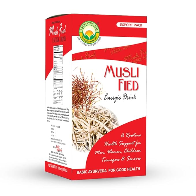 BASIC AYURVEDA Organic Safed Musli Drink | Naturally Strengthens Energy & Immunity | Ayurvedic Herbal Tonic | Ideal for Men & Women | 16.23 Fl Oz/480ml