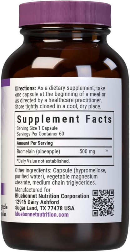 BlueBonnet Super Bromelain Vegetarian Capsules, 500 mg, 60 Count