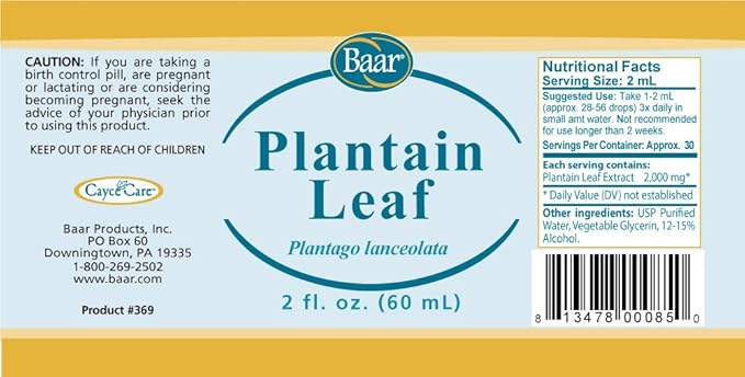 Baar Plantain Leaf Fluid Extract, 2oz