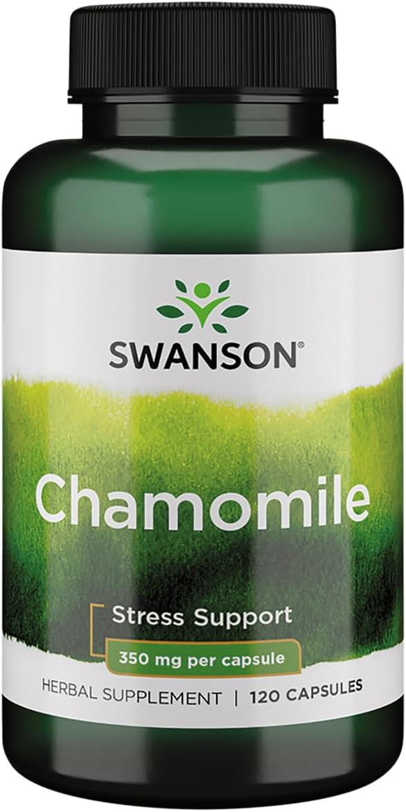 Swanson Chamomile Stress Support - Made with German Chamomile Flower - Herbal Supplement to Promote Stress, Relaxation and Sleep Support - Helps Easy Body and Mind - (120 Capsules)