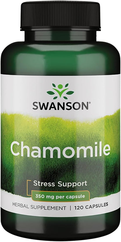 Swanson Chamomile Stress Support - Made with German Chamomile Flower - Herbal Supplement to Promote Stress, Relaxation and Sleep Support - Helps Easy Body and Mind - (120 Capsules)