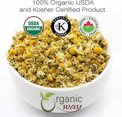 Organic Way Chamomile Flower Whole (Matricaria chamomilla) - Herbal Tea | European Wild-Harvest | Kosher & USDA Certified | Vegan, Non-GMO & Gluten Free | 100% Raw from Albania (2Oz)
