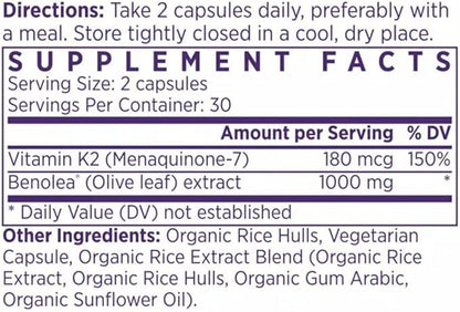 NAOMI BP Advanced, Potent Ingredients for Blood Flow and Circulation, Endothelial Function, Supports Cardiovascular and Arterial Health, 1000mg Olive Leaf Extract, 180mcg Vitamin K2 (Small, 60 Count)