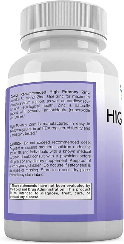 Zinc 50mg - Zinc Picolinate Immune Health Support Supplement 360 Veggie Capsules for Adults and Kids Vitamin, Well-Absorbed High Potency Pure Zinc Supplements - 50mg Per Serving