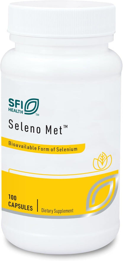 Klaire Labs Seleno Met - 200mcg Selenium as Hypoallergenic Selenomethionine, Bioavailable Antioxidant Support with No Yeast, Dairy & Gluten-Free (100 Capsules)