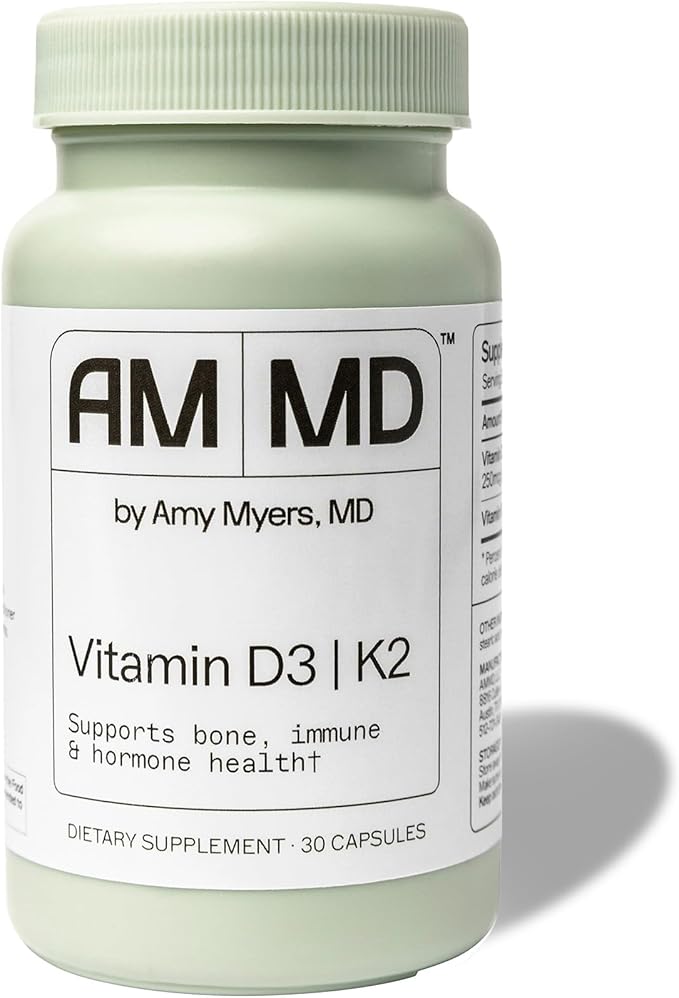 Amy Myers MD Vitamin D3 K2 10000 IU - Vitamin K2 MK-7 45 Mcg - Supports Immune Function, Energy Levels & Positive Mood - for Calcium Absorption, Bone & Heart Health - Non-GMO 30 Caps