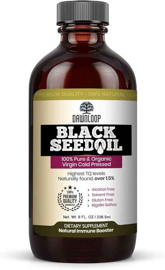 Black Seed Oil Cold Pressed - 100% Pure Nigella Sativa, Black Cumin Oil for Skin, Hair, Cooking, and Daily Use, Gluten Free, Non-GMO