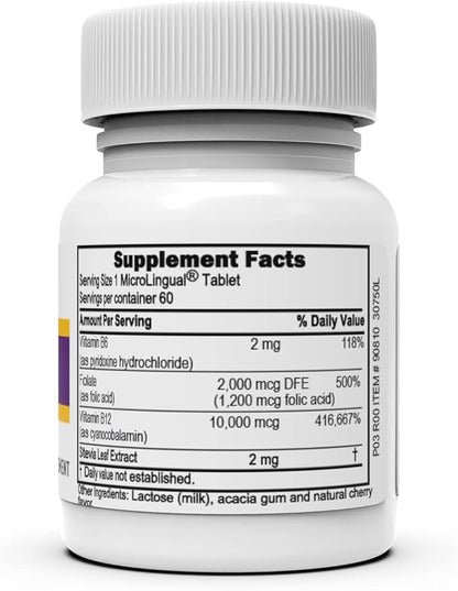 Superior Source No Shot Vitamin B-12 Cyanocobalamin 10000 mcg, B-6, Folic Acid 1200 mcg - Support Brain & Heart Health - Aids Natural Energy Levels - 60 Sublingual Dissolving Tablets