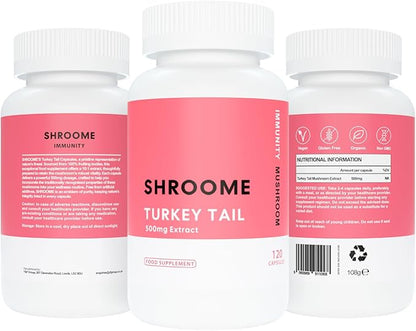 Turkey Tail Mushroom Capsules | 120 Capsules | Premium Beta Glucans | High Strength Extract | Mushroom Supplement | 100% Fruiting Bodies | No Additives | Vegan