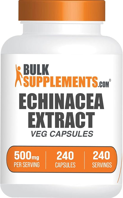 BulkSupplements.com Echinacea Extract Capsules - Echinacea Supplement, Echinacea Capsules 500mg - Immune Support, Gluten Free, 1 Capsule per Serving, 240 Capsules (Pack of 1)