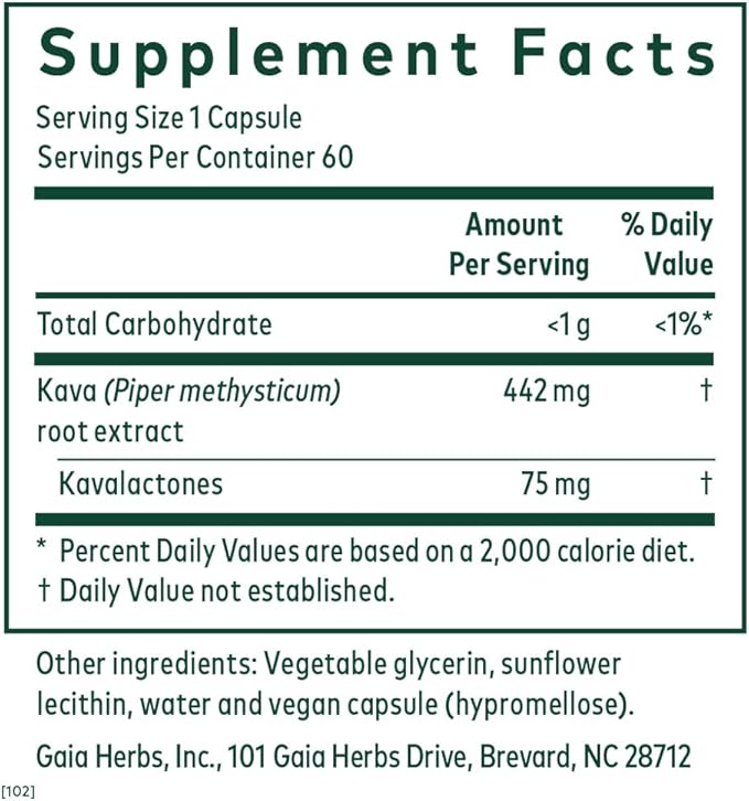 Gaia Herbs PRO Kava 75 - Stress Support Supplement - Aids a Sense of Calm & Relaxation - 60 Liquid Phyto-Caps