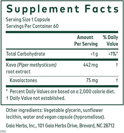 Gaia Herbs PRO Kava 75 - Stress Support Supplement - Aids a Sense of Calm & Relaxation - 60 Liquid Phyto-Caps