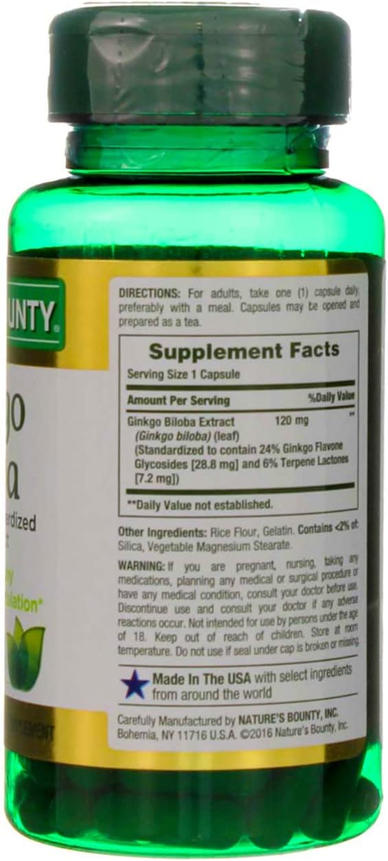 Nature's Bounty Ginkgo Biloba 120 mg Double Strength - 100 Capsules, Pack of 2