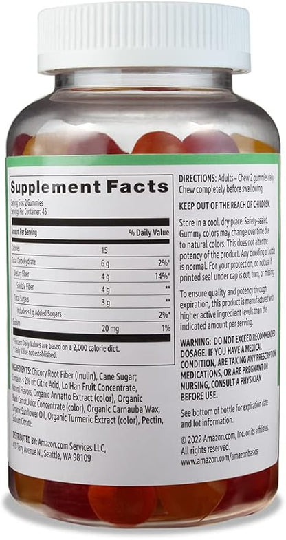 Amazon Basics (previously Solimo Fiber 4g Gummy - Digestive Health, Supports Regularity, Orange, Lemon & Strawberry, 90 Gummies (2 per Serving) (Pack of 2)