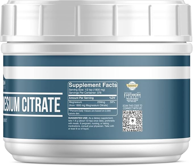 Earthborn Elements Magnesium Citrate (1.5 lb), Oral Supplement, No Additives or Fillers
