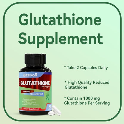 Glutathione Supplement 1000mg Antioxidant Supplement - Premium Vegan Formula for Immune Support, Skin Brightening & Liver Detox – Allergen-Free, Non-GMO, Effective Wellness Boost (60 Capsules)