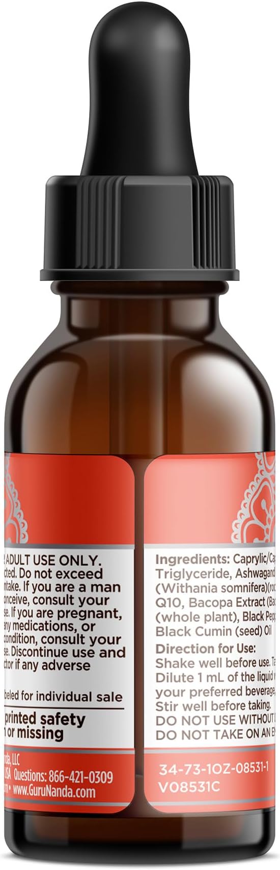 GuruNanda Liquid Ashwagandha with Bacopa (1 Fl Oz) - Natural Dietary Supplement- Liquid Extract Drops - for Men & Women- Vegan & Alcohol-Free - Aids in Immune, Focus & Relaxation Support