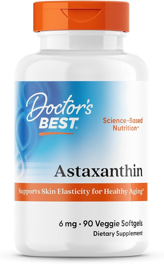 Doctor's Best Astaxanthin, Powerful Antioxidant, Skin, Eye Health, Non-GMO, Gluten Free, Vegan, Soy Free, 6 mg, 90VSG