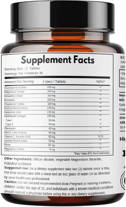 Glucosamine Chondroitin | Turmeric | Msm | Joint Support | Supplement for Relief | 60 Tablets | for | Bones | Back | Knees | Hands