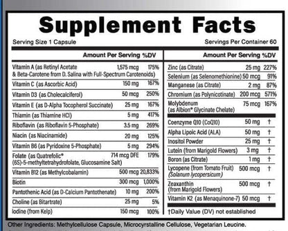 Methylated Multivitamin, 27 Nutrients CoQ10, Vitamins A, B6, B12, C, D3, E, K2, Choline, Zeaxanthin, L-Methylfolate 60 Capsules (3 Pack)