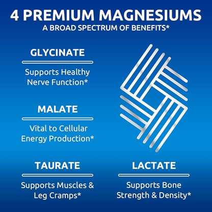 Zentastic Magnesium Complex - 360 Magnesium Capsules - Chelated Magnesium Glycinate, Malate, Taurate & Lactate - Support Bones, Muscles