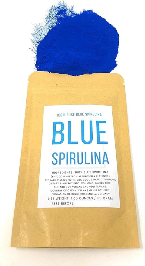 Blue Spirulina Powder - 100% Pure Phycocyanin - Deep Blue Food Coloring - Arthrospira Platensis - Net Weight: 1.05oz/30g