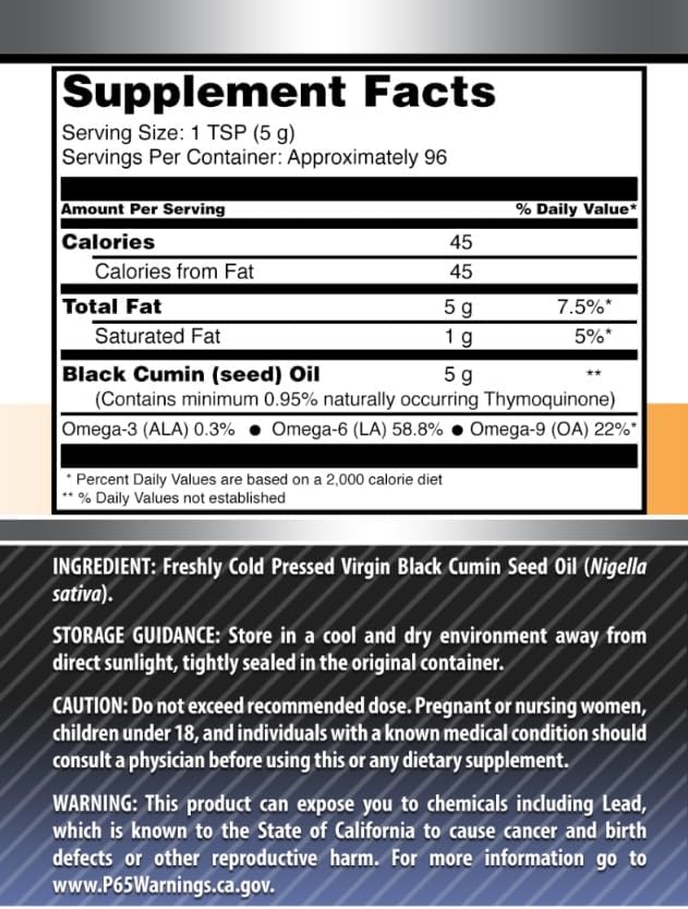 Amazing Formulas Black Seed Oil 16 oz | Natural Cold Pressed Black Cumin Seed Oil from 100% Genuine Nigella Sativa | Non-GMO | Gluten Free